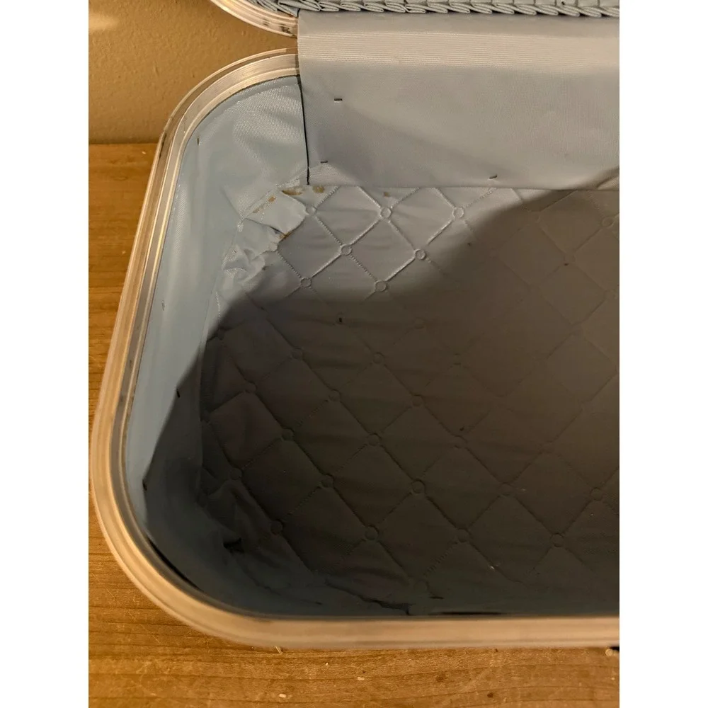Vintage Blue Faux Leather Train Case Vanity Makeup‎ Travel Bag with Mirror